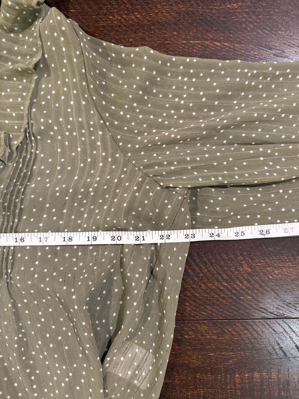And Now This Green Polka Dot Ruffle Blouse Long Sleeve Sheer XL - Picture 10 of 14
